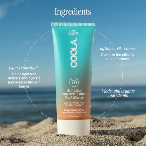 COOLA Organic Sunscreen SPF 70 Sunblock Body Lotion, Dermatologist Tested Skin Care for Daily Protection, Vegan and Gluten Free, Peach Blossom, 5 Fl Beauty & Personal Care COOLA