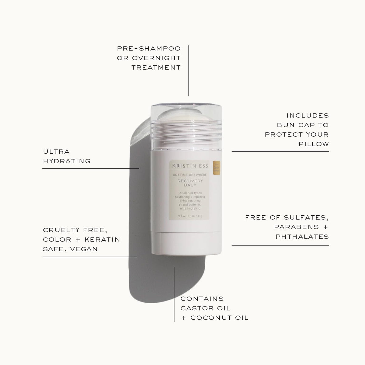 Kristin Ess Hair Recovery Balm Treatment for Damaged Hair + Slick Back Styles - Ponytails, Buns with Coconut and Castor Oils, Edge Control, Restores