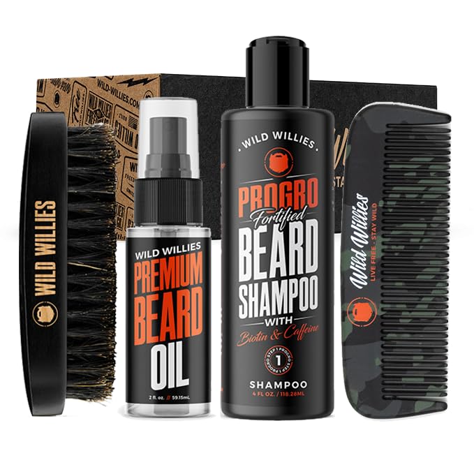 Wild Willies Beard Care Kit for Men - Beard Grooming Set with Oil, Shampoo, Comb & Brush - Men’s Care Set Beauty and Personal Care Wild Willies