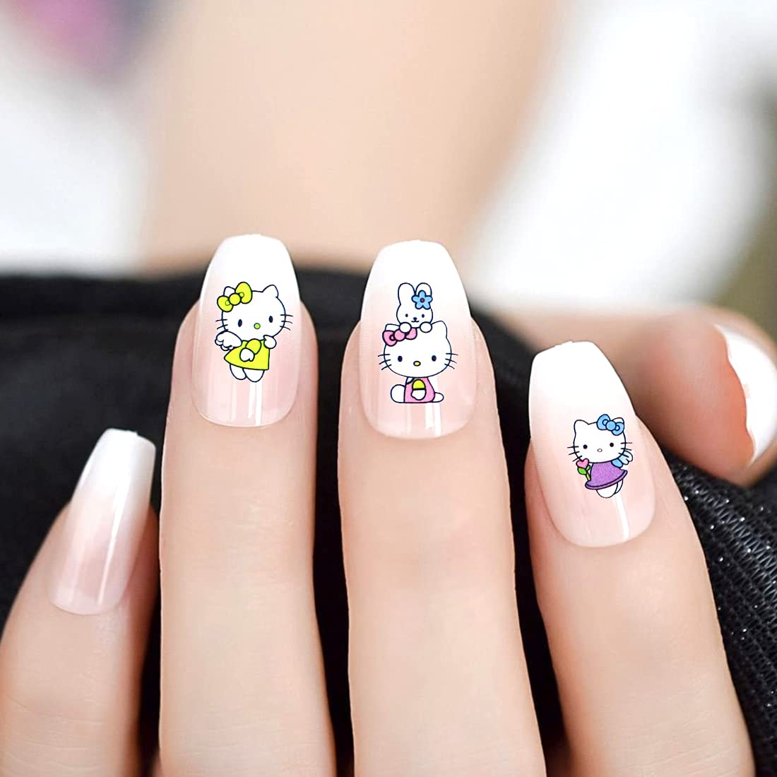 Cute Kawaii Cat Cartoon Nail Stickers Self-Adhesive Nail Decals for Women Girls Kids Nail Art Stickers (12 Sheets) Beauty & Personal Care Emifunny