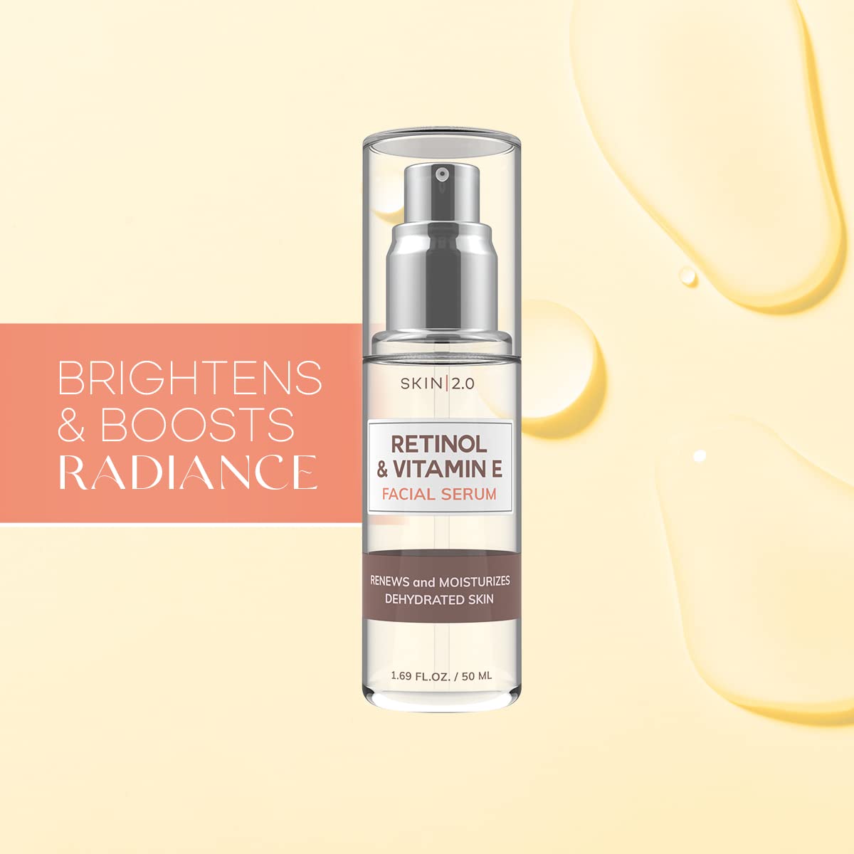 Skin 2.0 Retinol & Vitamin E Face Serum - 1.69 Fl. oz, Cruelty-Free, Reduces Acne Scars, Wrinkles, Anti-Aging, Skin Renewal, Hydrating, Korean Beauty Beauty & Personal Care Skin 2.0