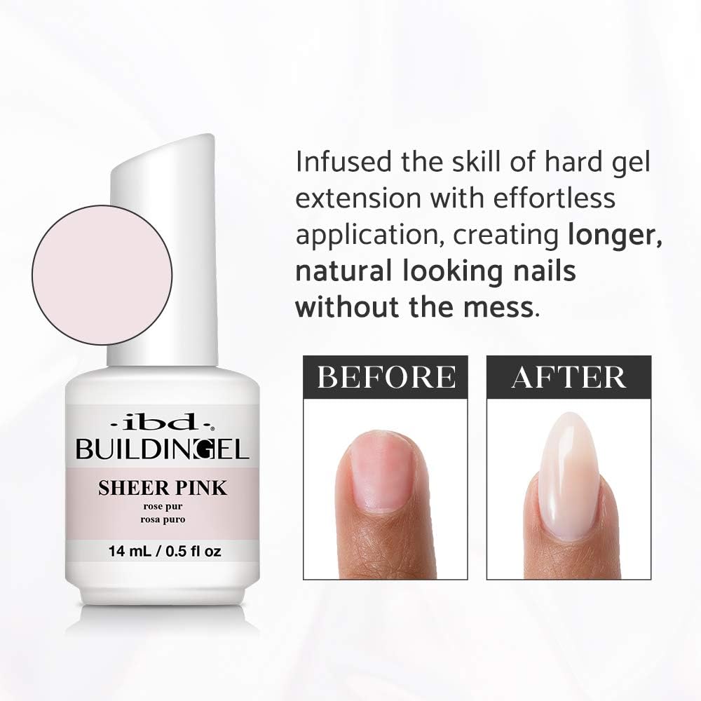IBD Building Gels Sheer Pink, Bottle - Hard Builder Gel for Nails Extensions, Sculpting & Overlays, Soak-Off UV/LED Nail Enhancement, 0.5 oz, 1 Count