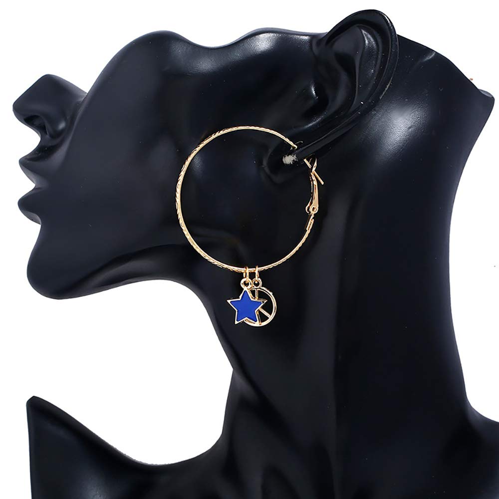 DoubleNine Star Large Hoop Earring Anti War Dangle Lightweight Peace Sign Gold Delicate Accessories for Women Girls Beauty & Personal Care Doubnine