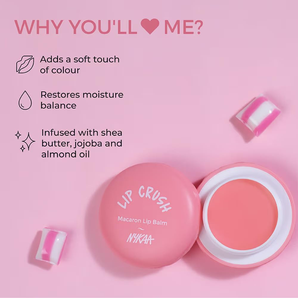 Nykaa Cosmetics Lip Crush Macaron Lip Balm - Lip Butter with Shea Butter and Sweet Almond Oil - Nourishing and Healthy Lips - 06 Strawberry - 0.28 oz Beauty and Personal Care NYKAA