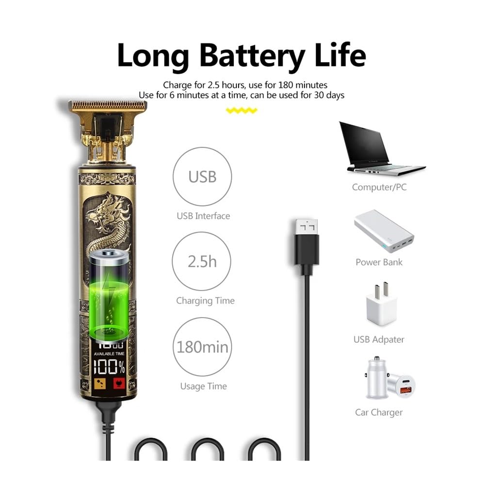 EWKYLSEM Razors USB Electric LCD Hair Clipper Trimmer All in One Gold Light Head Rechargeable Hair Clipper Oil Head Hair Carving Mark Razor Beauty and Personal Care EWKYLSEM