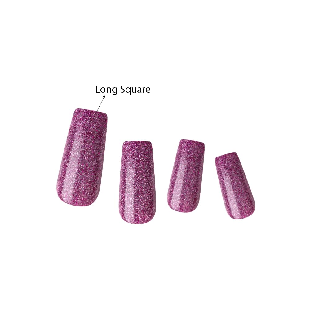 KISS False Nails Kit, Dreamdust Ready to Wear Gel Sculpted Nails, Stick and Glue Included, Long Length, Square Shape with Glitter Effect, Long-Lasting