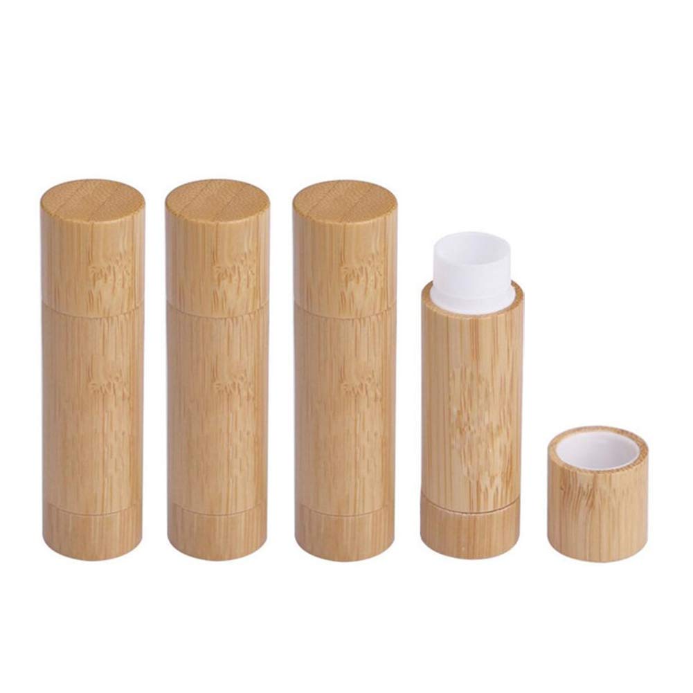 Natural Bamboo Lip Balm Tubes,5.5g Empty Refillable DIY Lipstick Tube Holder Deodorant Case For Cosmetic Lipstick Lip Gloss Containers with White PP Beauty & Personal Care Furnido