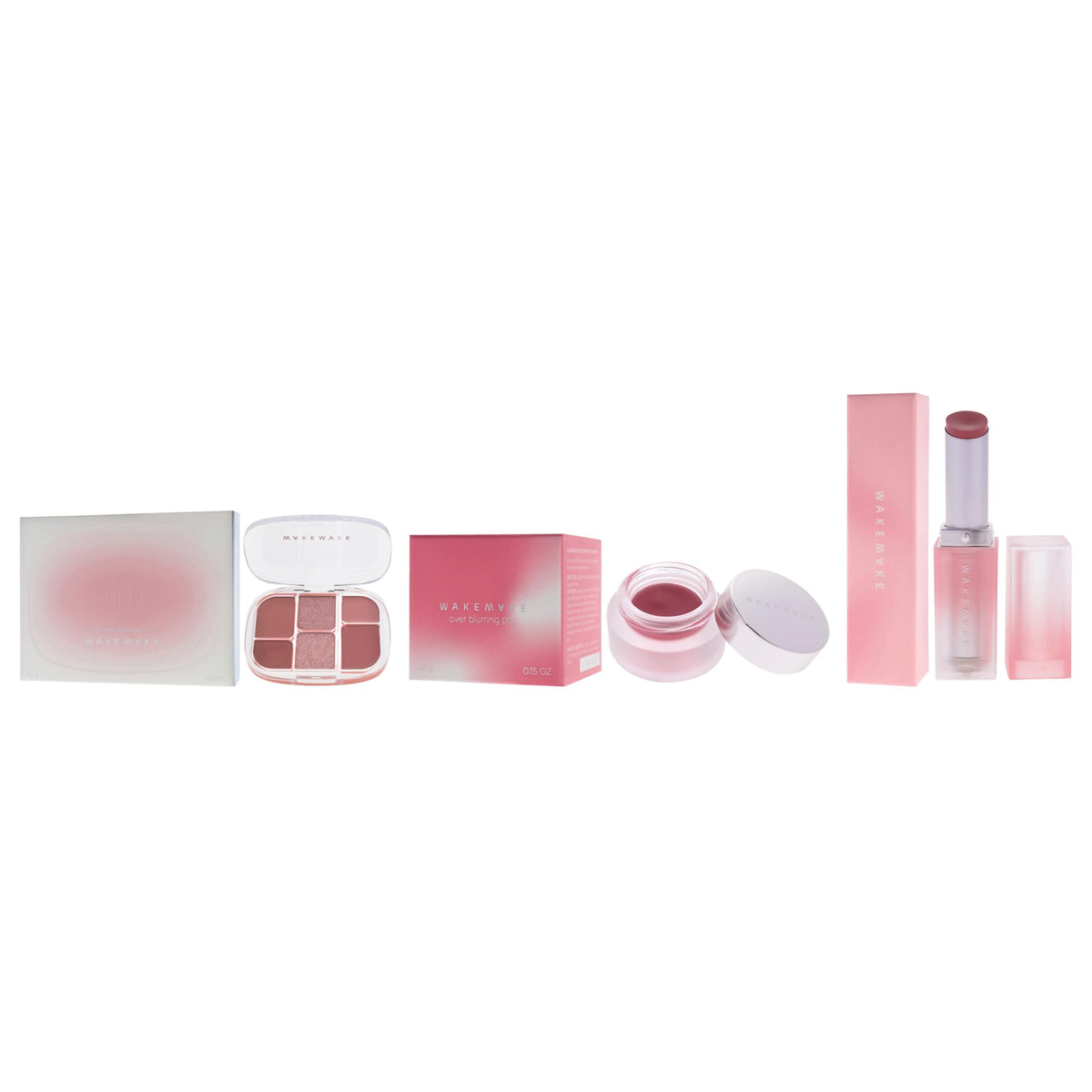 Wakemake Kit by Wakemake for Women - 3 Pc Kit 0.22oz Makeup - 02 Lasy Rose, 0.15oz Makeup - 06 Raw Pink, 0.12oz Lipstick - 01 Humming