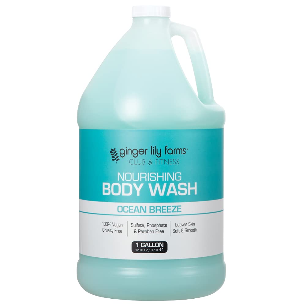 Ginger Lily Farms Club & Fitness Nourishing Body Wash, 100% Vegan & Cruelty-Free, Ocean Breeze Scent, 1 Gallon Refill (Pack of 4) Beauty & Personal Care Ginger Lily Farms