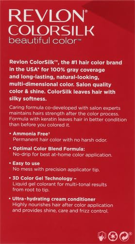 Permanent Hair Color by Revlon, Permanent Hair Dye, Colorsilk with 100% Gray Coverage, Ammonia-Free, Keratin and Amino Acids, 41 Medium Brown, 4.4 Oz Beauty & Personal Care REVLON