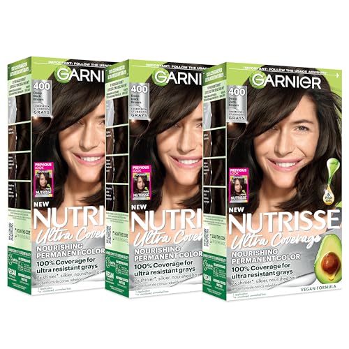 Garnier Nutrisse Ultra Coverage Hair Color, Permanent Hair Dye for Up to 8 Weeks of Stubborn Gray Coverage, Vegan & Cruelty-Free, 400 Deep Dark Brown
