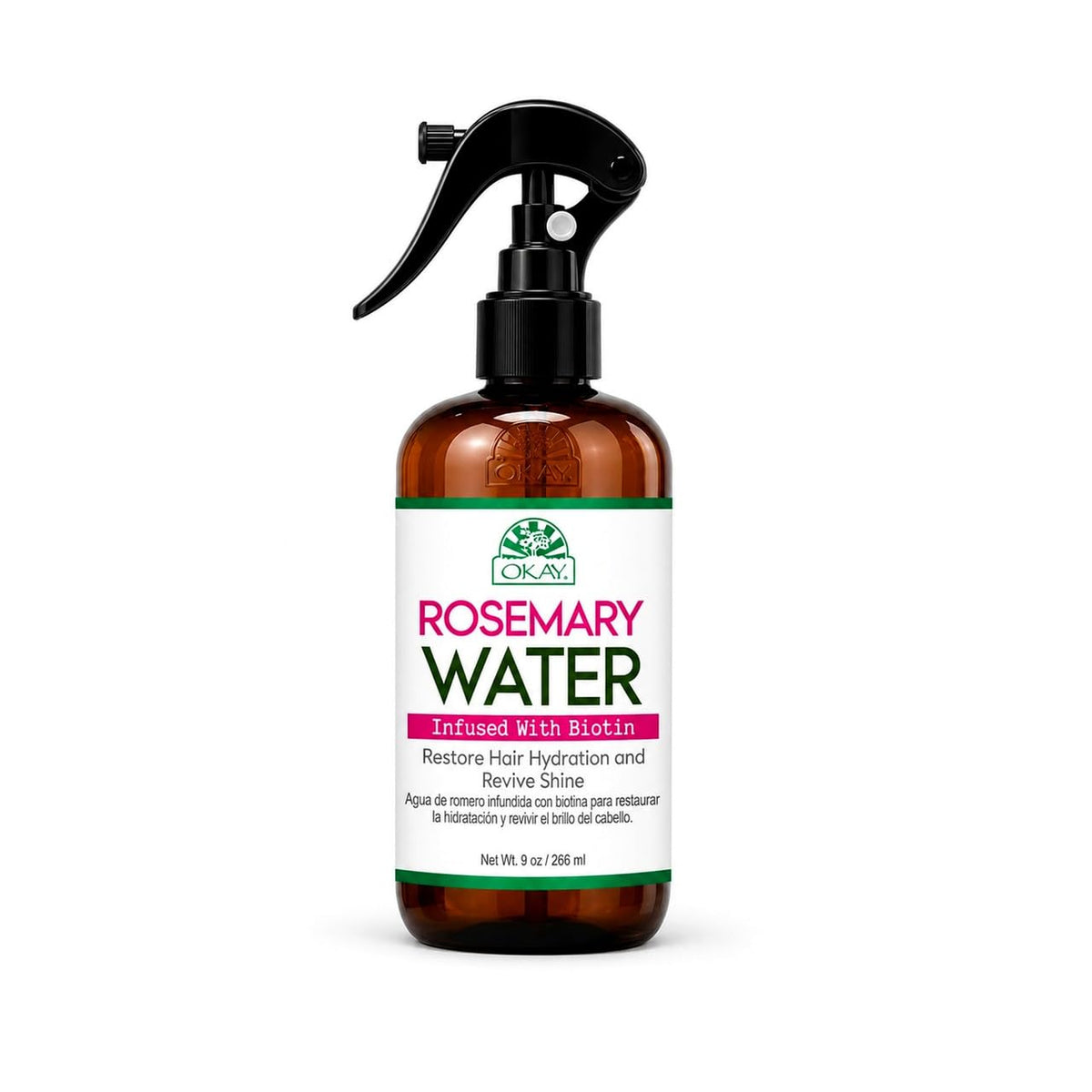 OKAY Rosemary Water with Biotin Spray 9 oz - Hydrating Hair Growth Spray for Stronger, Thicker Hair - Lightweight Scalp Treatment for Dry Hair, Frizz