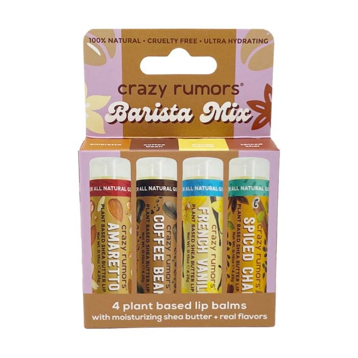 Crazy Rumors Barista Mix Lip Balm 4-Pack Mix (Amaretto, French Vanilla, Coffee Bean & Spiced Chai) 100% Natural, Vegan, Plant-Based, Made in USA Beauty and Personal Care Crazy Rumors