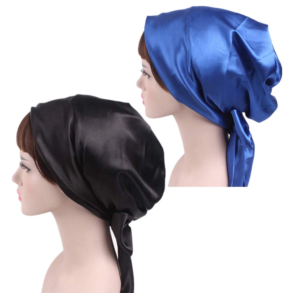 YSJOY 2 Pack Satin Solid Color Bonnet Cap Sleeping Cap Night Cap Hair Wrap Head Cover Multifunction Hat Cancer Headwear Chemo Hair Loss Cap for Women Beauty and Personal Care YSJOY Accessory