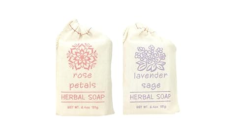 Greenwich Bay Trading Set of 2 Herbal Soaps Lavender Sage and Rose Petal - 6.4 Oz Bars Wrapped in Drawstring Cloth Sacks-Enriched with Shea Butter Beauty & Personal Care Greenwich Bay