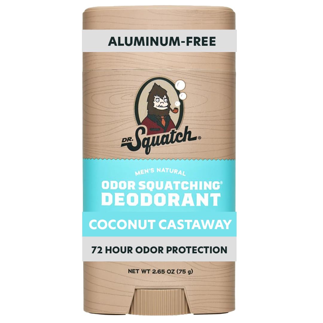 Dr. Squatch Natural Men’s Deodorant - Aluminum Free Natural Deodorant Men with Charcoal & Postbiotics for 72-Hour Odor Protection - Coconut Castaway Beauty and Personal Care Dr. Squatch