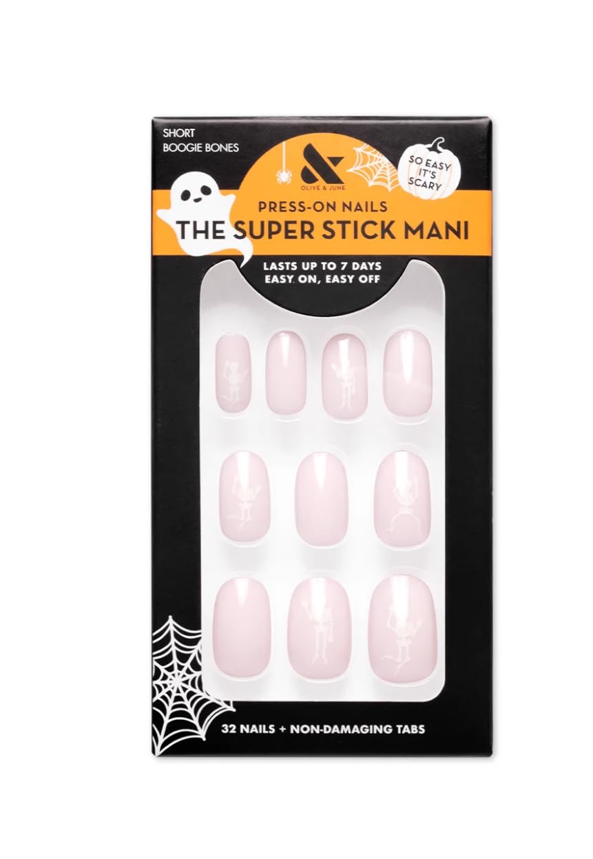 Olive & June Halloween Super Stick Press-On Nails, Boogie Bones, Short