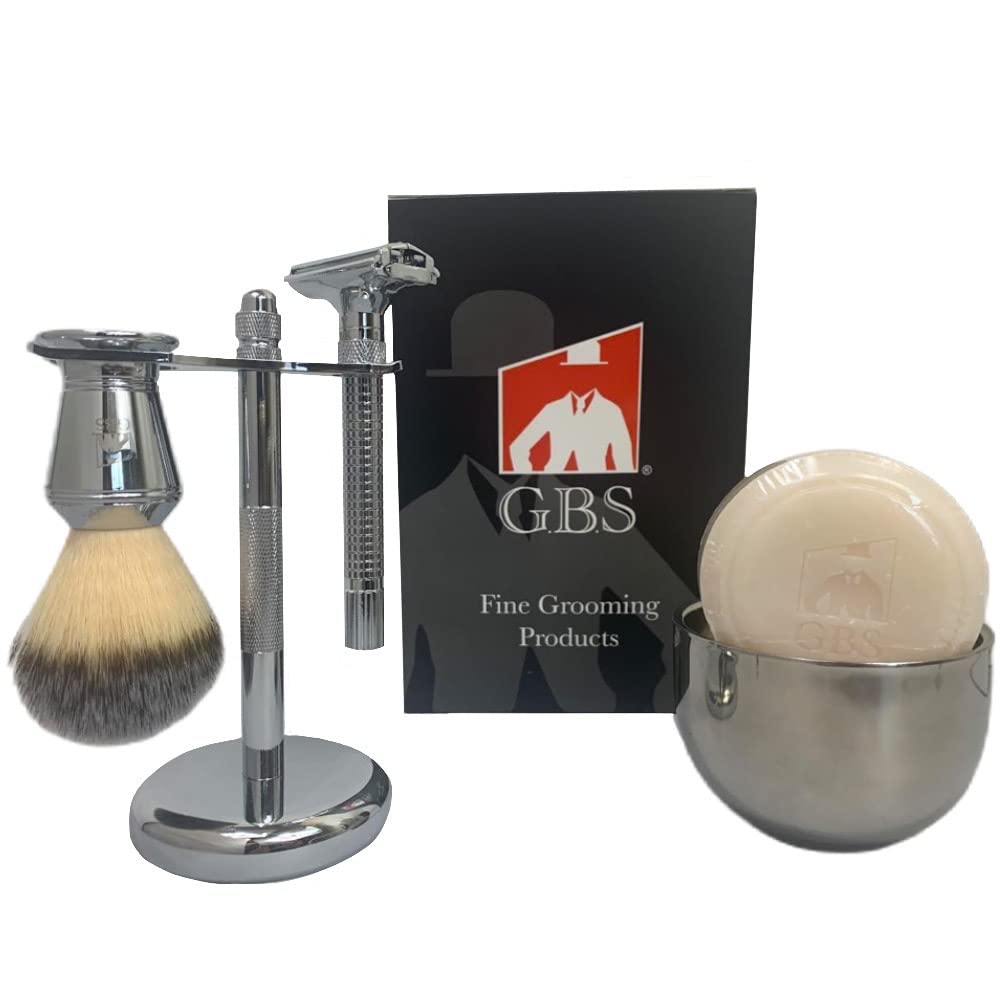 G.B.S Ultimate Wet Shaving Kit, Adjustable Butterfly Diamond Knurled Safety Razor, Shave Brush, Chrome Shaving Soap Bowl, Natural Shave Soap, Brush Beauty and Personal Care G.B.S