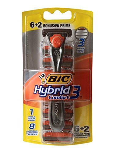 BIC Hybrid 3 Comfort Disposable Men's Razor, 3 Blades, Silver/Orange, 8 PK Bonus Pack (8) Beauty and Personal Care BIC