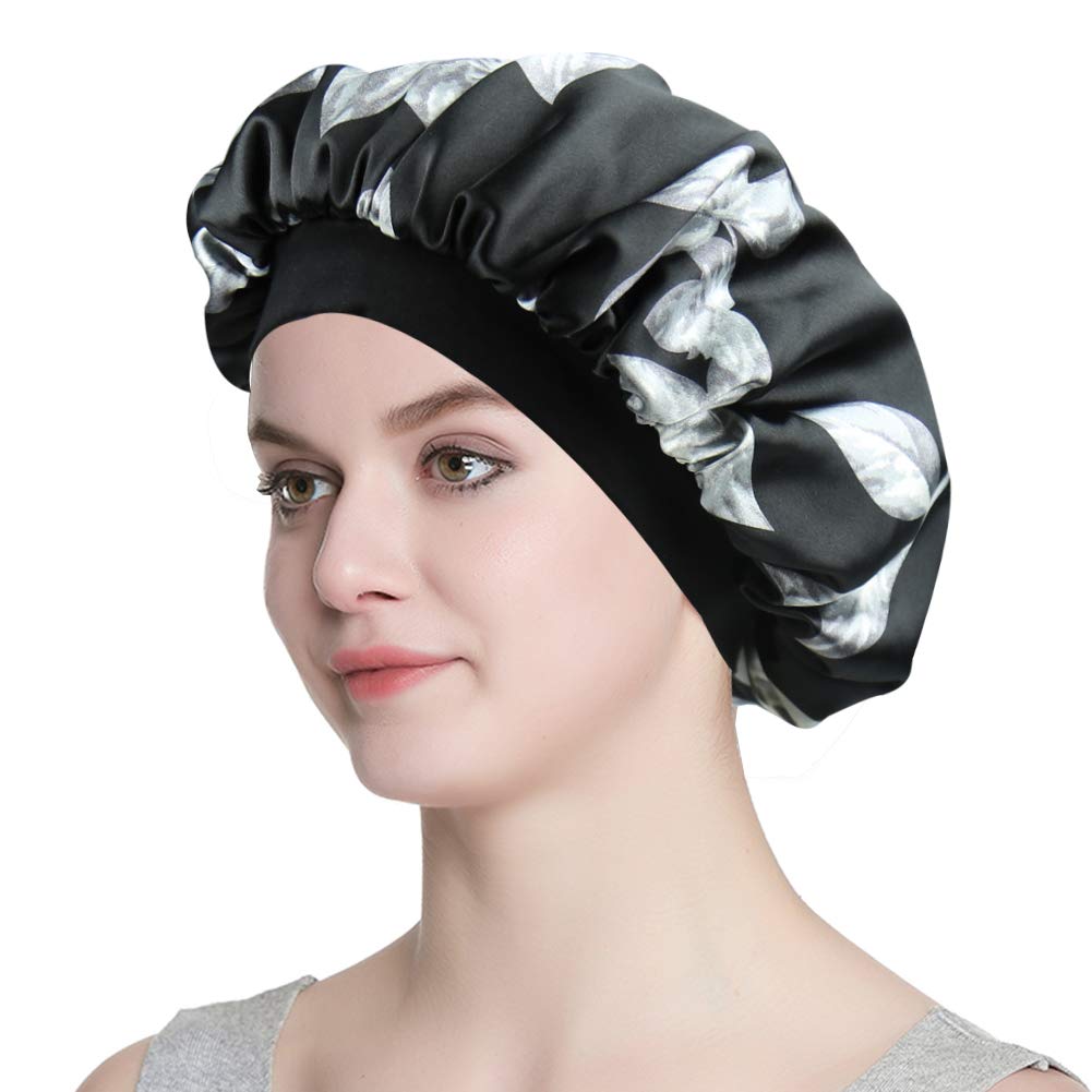 Long Hair Sleeping Head Wrap Fashionable Sleeping Cap Girls Silky Satin Bonnet Leaves Beauty and Personal Care Alnorm