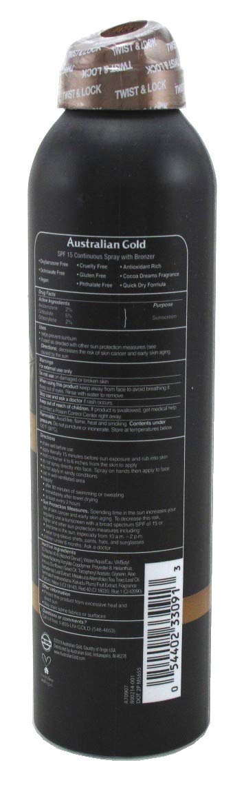 Australian Gold Continuous SPF#15 Spray 6 Ounce with Bronzer (Pack of 6) Beauty & Personal Care Australian Gold