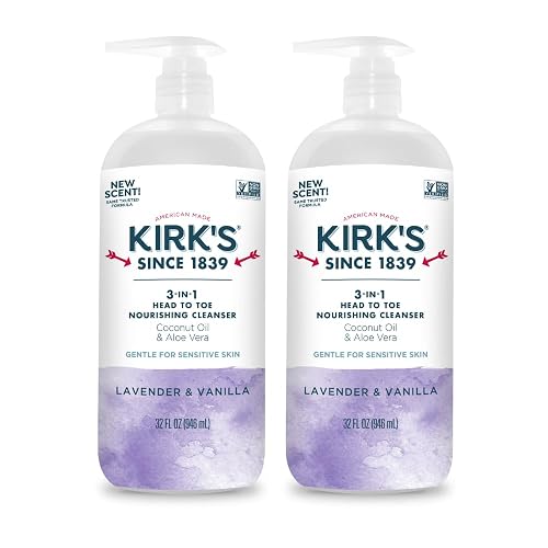 Kirk's 3-in-1 Head to Toe Nourishing Liquid Cleanser- for Men, Women & Children - Premium Coconut Oil & Aloe Vera- Non GMO & Vegan - Lavender Beauty & Personal Care Kirk's