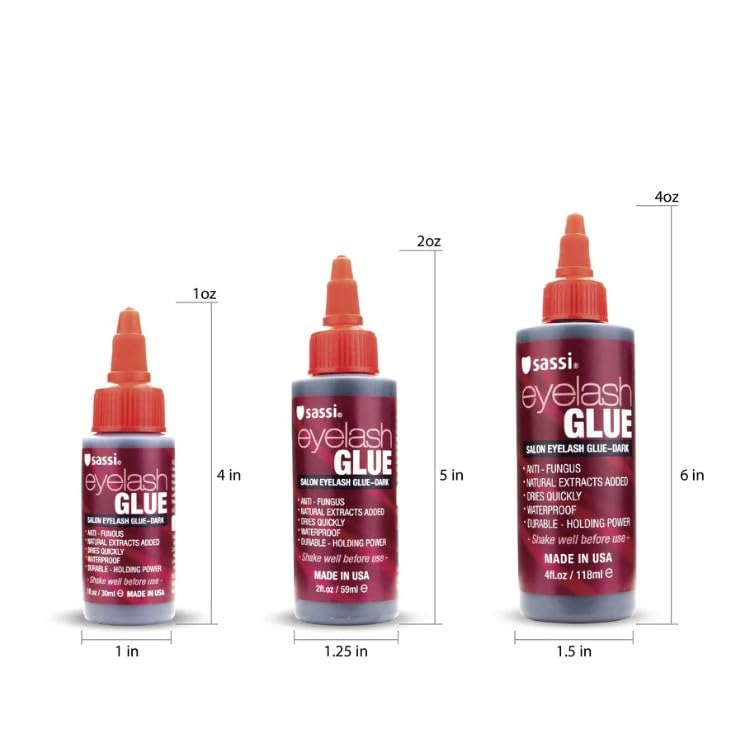 Sassi Eyelash Glue Dark 2oz | Quick-Drying, Natural Extract Formula, Waterproof, Durable Hold, Long-Lasting, Lash Adhesive | Made in USA