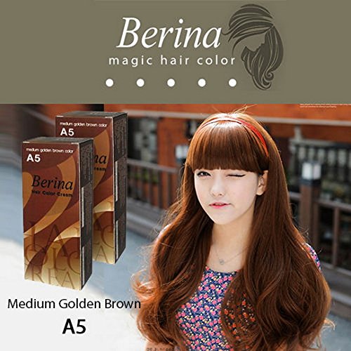 Berina A5 Hair Color Cream Dye Medium Golden Brown Pack of 1 Super Permanent Fashion Unisex Containing an Innovative Component that Protects Beauty & Personal Care Berina
