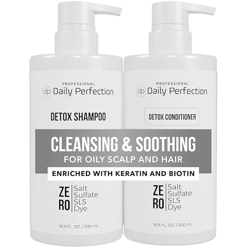 Daily Perfection Detox Shampoo and Conditioner Set - Cleansing, Soothing Clarifying Hair Care Duo with Biotin and Keratin for Oily Scalp - Salt Beauty & Personal Care Daily Perfection