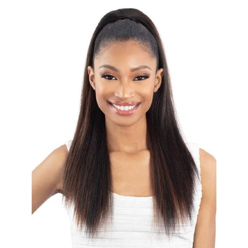 Shake N Go Que Drawstring Ponytail - Q-Straight 20" is a human hair mastermix drawstring ponytail comes in natural texture that looks and feels like