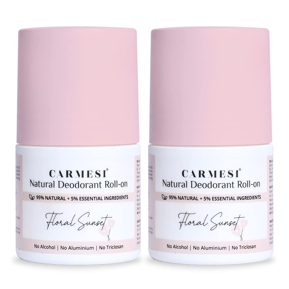 Carmesi Natural Deodorant Roll On - Floral Sunset - 95% Natural - Reduces Dark Underarms & Body Odor - No Aluminium & Alcohol-Free for Women - 1.69 Fl Beauty and Personal Care Carmesi