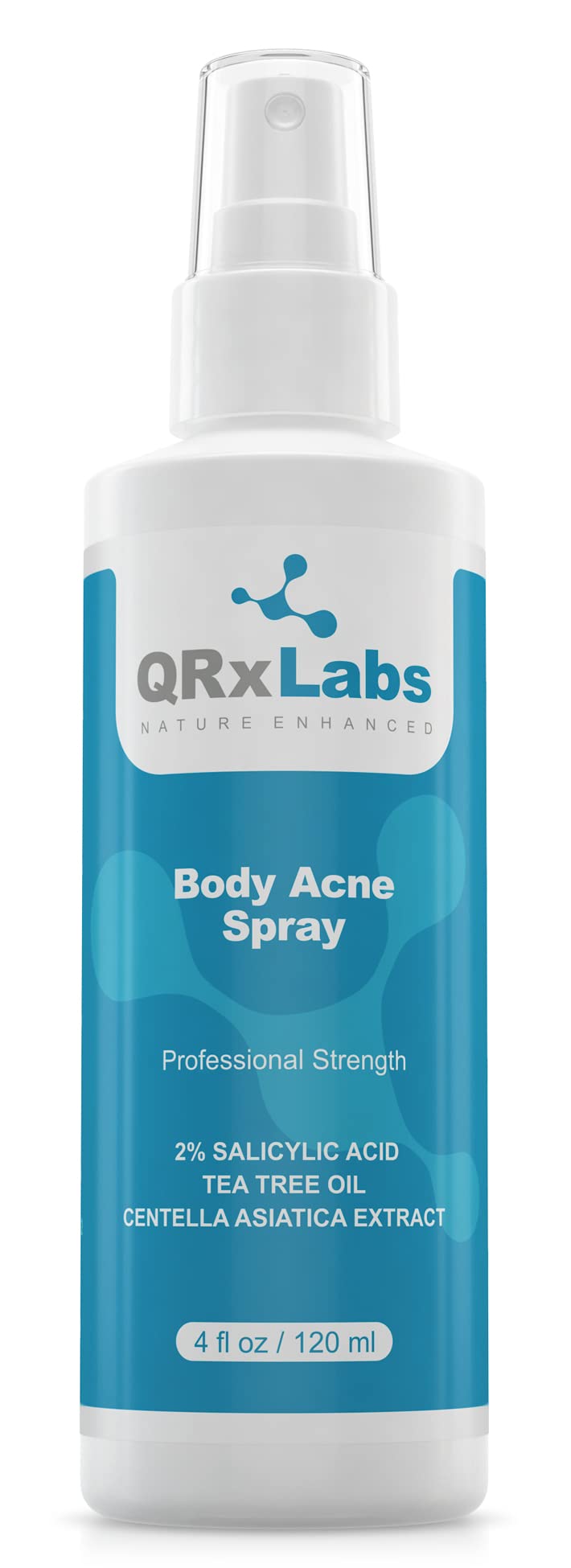 QRxLabs NEW! Body Acne Spray with 2% Salicylic Acid, Tea Tree Oil and Centella Asiatica Extract - Controls breakouts on back, arms, chest- 4 fl oz Beauty & Personal Care QRxLabs