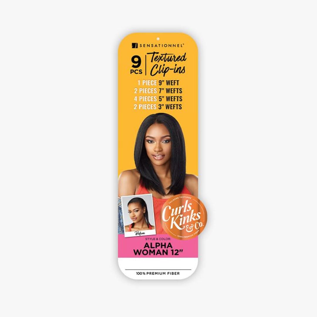 Sensationnel Curls Kinks & Co Textured Clip In Human Hair Blend Hair Extension 9Pcs - Alpha Woman 12 Inch (Color:4 MEDIUM BROWN)
