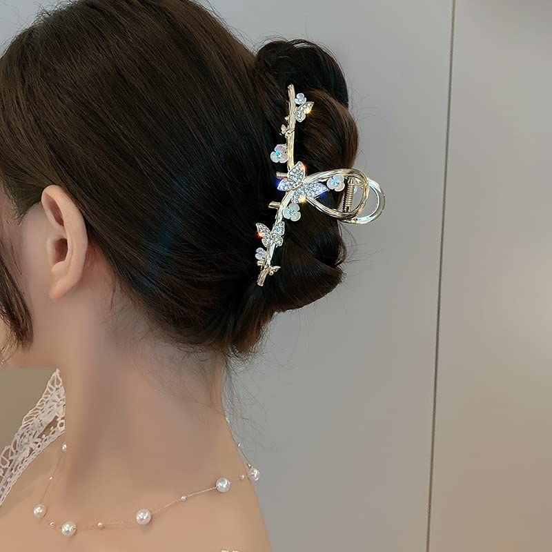Rhinestones Butterfly Hair Clips Gold Metal Hair Claw Clips Large Hair Accessories Hair Barrettes Clips for Women Strong Hold Flower Hair Clamps Beauty & Personal Care JJLFresheners