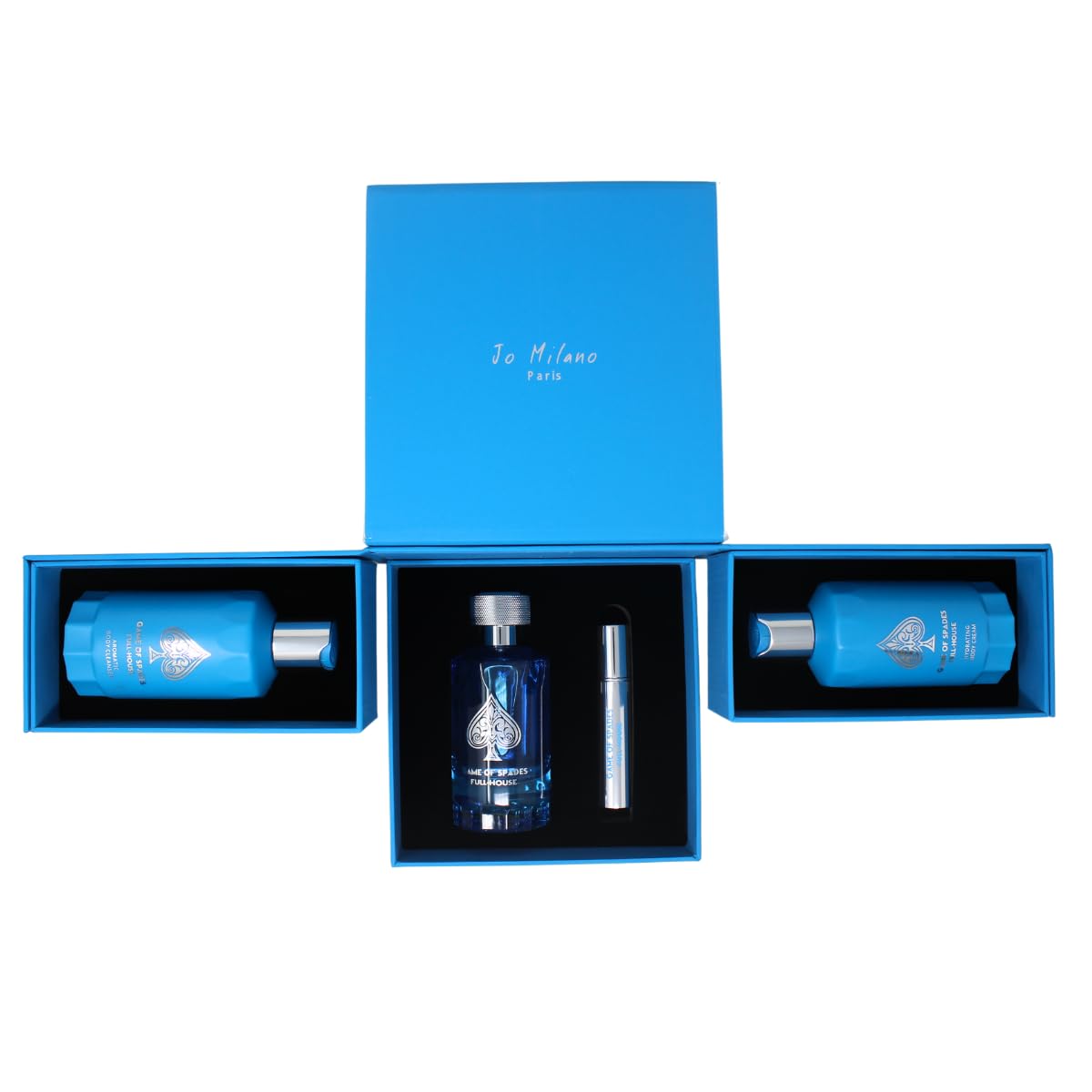 Set Jo Milano Game of Spades Full-House Unisex (4 Pc) 3.4 Oz Parfum / 6.8 Oz Aromatic Body/ 6.8 Oz Body Cream / 0.27 Oz Refillable Atomizer Beauty & Personal Care Jo Milano
