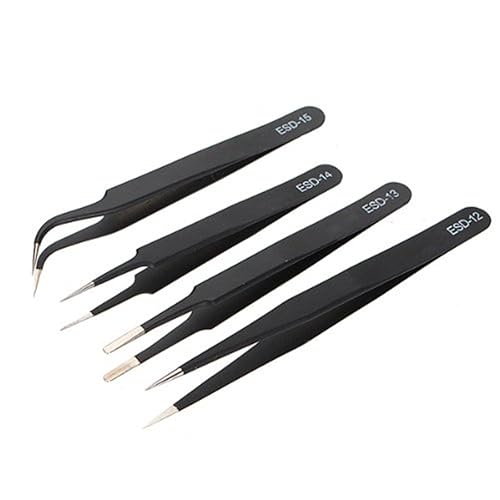 AKOAK 4 Pcs ESD Tweezers Set Anti-Static Tweezers Stainless Steel Tweezers for Eyelash Extension,Electronics, Jewelry-making - Straight and Curved Tip Beauty & Personal Care AKOAK