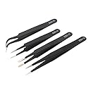 AKOAK 4 Pcs ESD Tweezers Set Anti-Static Tweezers Stainless Steel Tweezers for Eyelash Extension,Electronics, Jewelry-making - Straight and Curved Tip Beauty & Personal Care AKOAK