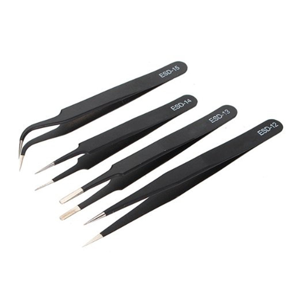 AKOAK 4 Pcs ESD Tweezers Set Anti-Static Tweezers Stainless Steel Tweezers for Eyelash Extension,Electronics, Jewelry-making - Straight and Curved Tip Beauty & Personal Care AKOAK