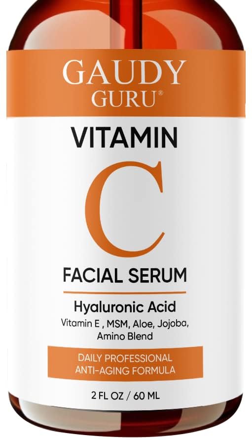 100% PURE VITAMIN C SERUM FOR FACE, Anti Aging Serum with Hyaluronic Acid, Vitamin E, MSM, Hydrating Serum for Dark Spots, Fine Lines, Wrinkles Beauty & Personal Care Gaudy Guru