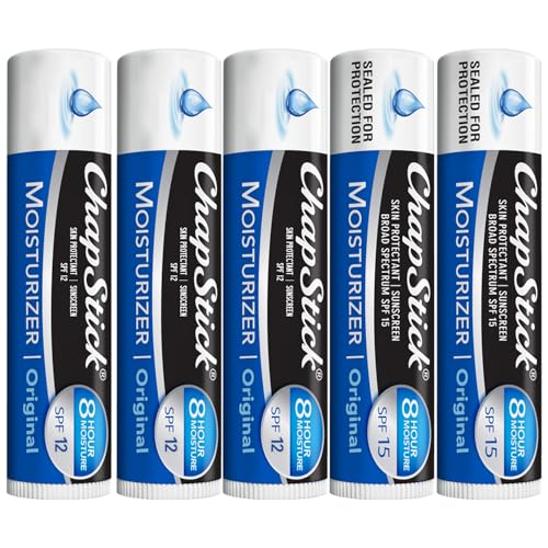 ChapStick Moisturizer 2-in-1 Lipcare 5-Pack (SPF 12 & 15) - Original Lip Balm with Broad Spectrum SPF, Aloe & Vitamin E, 0.15 Oz Ea Beauty and Personal Care ChapStick