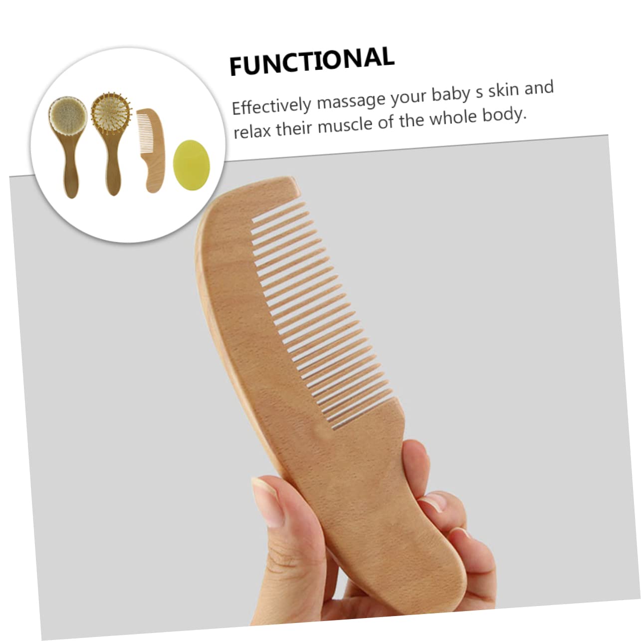 INUUXLG 1set Wooden Handle Wool Brush Comb Set Shower Bath Accessory Newborn Care Kit Beauty and Personal Care INUUXLG