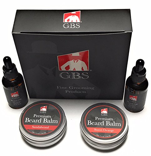 G.B.S Beard Taming Variety Set- 1 Sandalwood Beard Balm, 1 Sweet Orange Beard Balm, 1 Sandalwood Beard Oil and 1 Unscented Beard Oil, Pack of 4 Beauty and Personal Care G.B.S