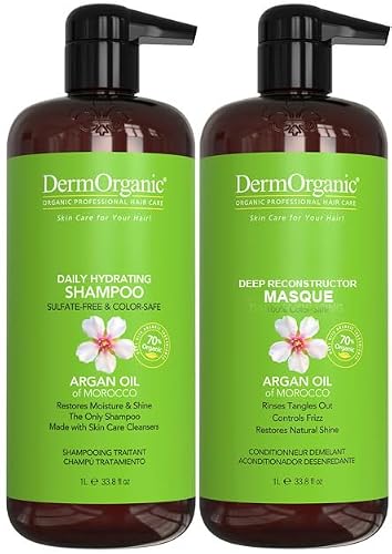 DermOrganic Damaged Hair Duo with Organic Argan Oil, Daily Hydrating Shampoo + Deep Conditioner Masque Sulfate-Free, Color-Safe, Vegan, Gluten-Free (2 Beauty & Personal Care DermOrganic