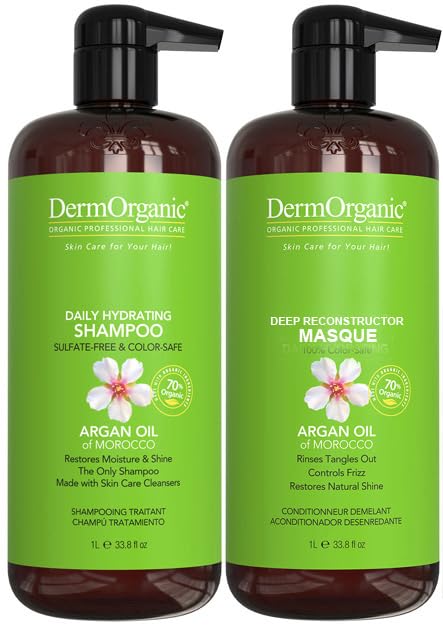 DermOrganic Damaged Hair Duo with Organic Argan Oil, Daily Hydrating Shampoo + Deep Conditioner Masque Sulfate-Free, Color-Safe, Vegan, Gluten-Free (2 Beauty & Personal Care DermOrganic