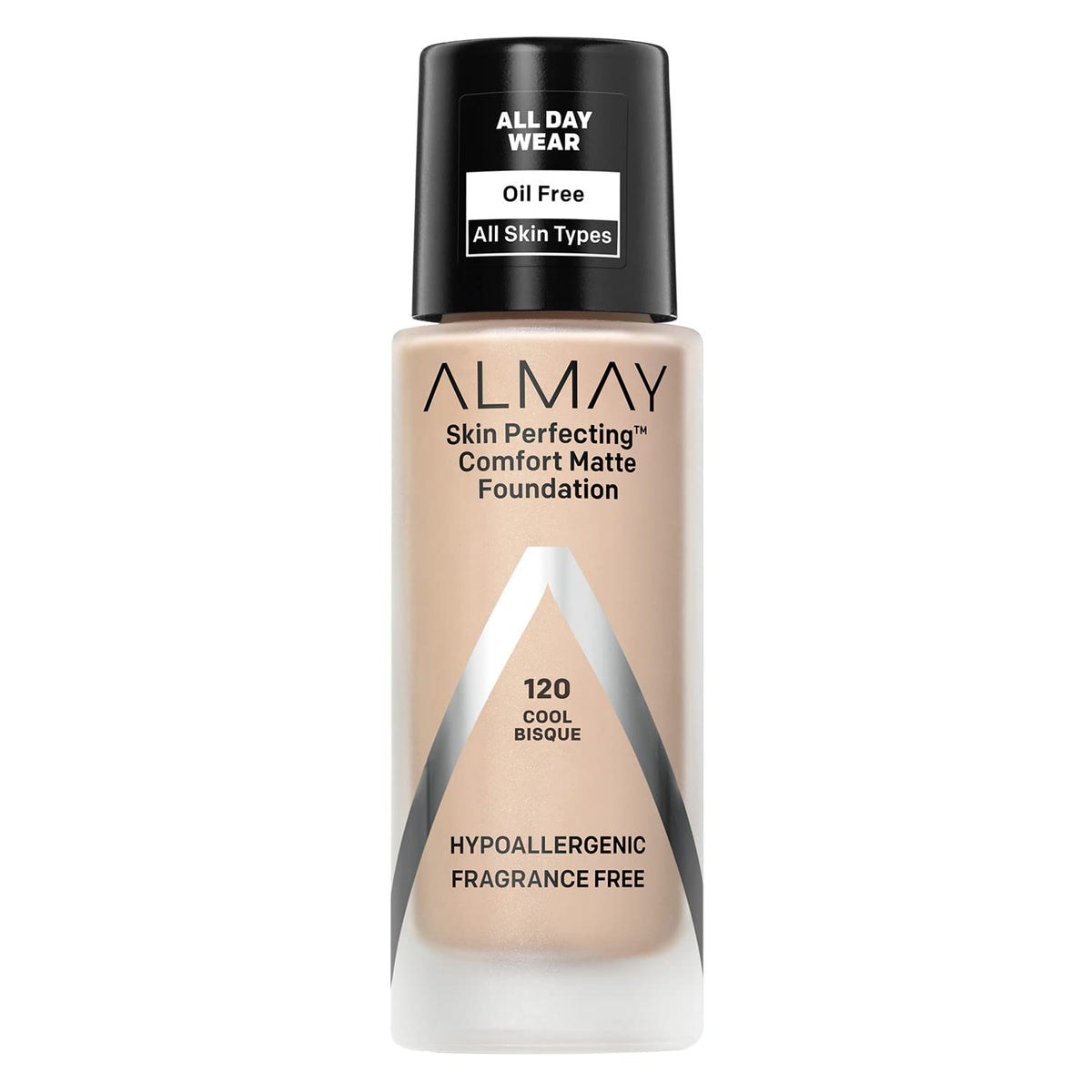 Almay Skin Perfecting Comfort Matte Foundation Liquid Makeup, Hypoallergenic, Cruelty- & Fragrance-Free, Dermatologist-Tested, 120 Cool Bisque, 1 fl