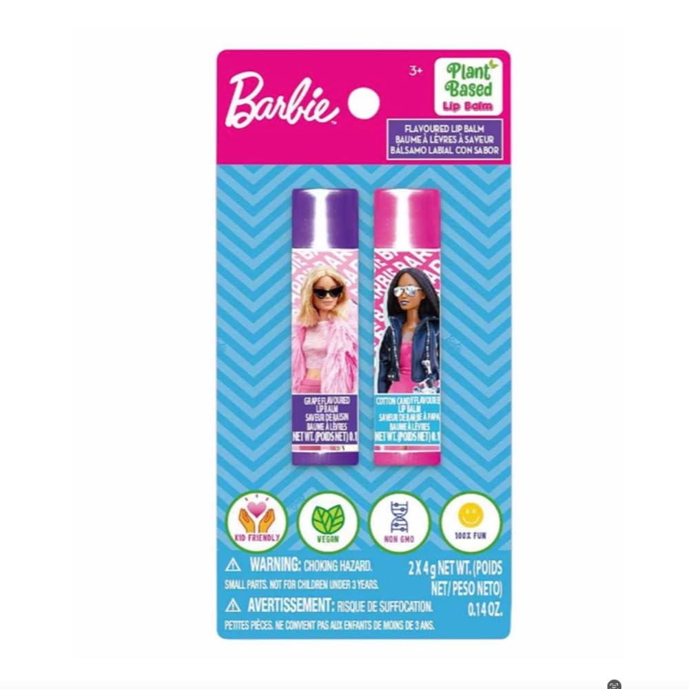 Barbie 2 Lip Balm with Flavors Include Blue Blueberry and Pink Cotton Candy - Lip Balm on Card - 2 Shimmery Lip Balms Beauty & Personal Care Townley Girl