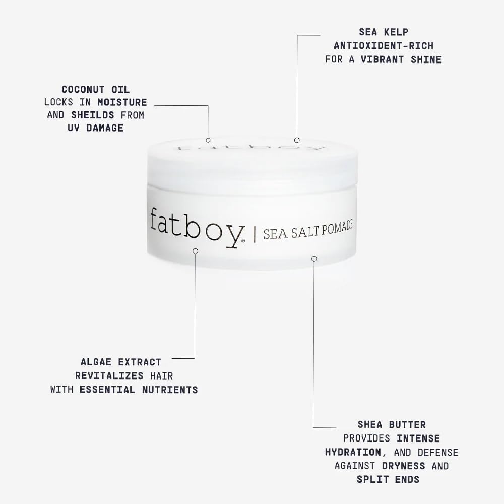 Fatboy Sea Salt Hair Pomade with Coconut Oil & Shea Butter, Lightweight Hold for Texture, Styling & Shine, Tousled Beach Waves Finish, Hair Care Beauty & Personal Care Fatboy Hair
