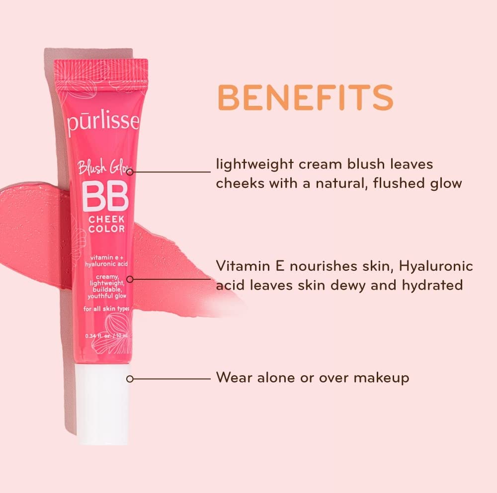 pürlisse Blush Glow BB Cheek Color - Dewy Liquid Blush for Cheeks - Enriched with Vitamin E & Hyaluronic Acid - Creamy, Lightweight & Buildable Beauty & Personal Care p?rlisse