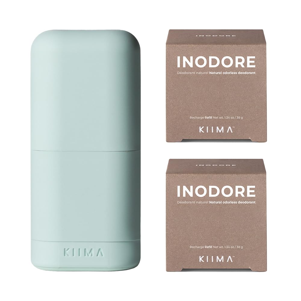 KIIMA Refillable Deodorant Inodore Starter Kit 1 Applicator 2 Refills, Premium Unscented Natural Deodorant formulated without Aluminum or Parabens Beauty and Personal Care KIIMA