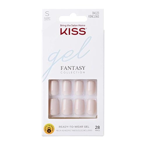 KISS Gel Fantasy Ready-to-Wear Press-On Gel Nails, “Here I Am”, Short, White, Nail Kit with 24 Mega Adhesive Tabs, Pink Gel Glue, Manicure Stick, Mini Beauty & Personal Care KISS